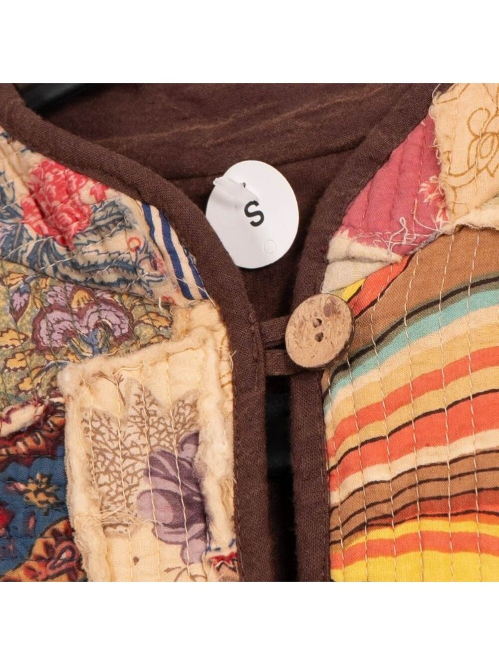 Patchwork Kantha Jacket S Floral Boho Peasant Festival Long Layering Earthy - Picture 5 of 8
